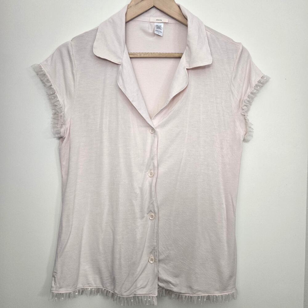 Eberjey Ruthie Short Sleeve Ruffle Pajama Top Size S Cream Modal Soft Cozy